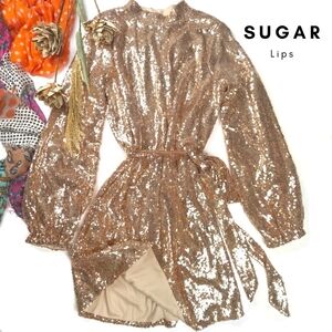 New with Tags Sugar Lips Gold Sequin Dress Sz M